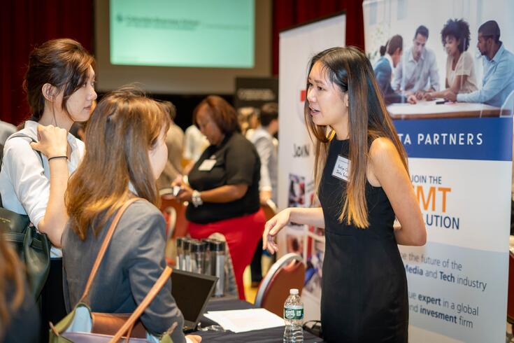 master of financial economics Students meet with a recruiter during an on campus career fair