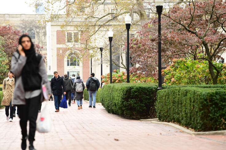 Student cross the Morningside campus