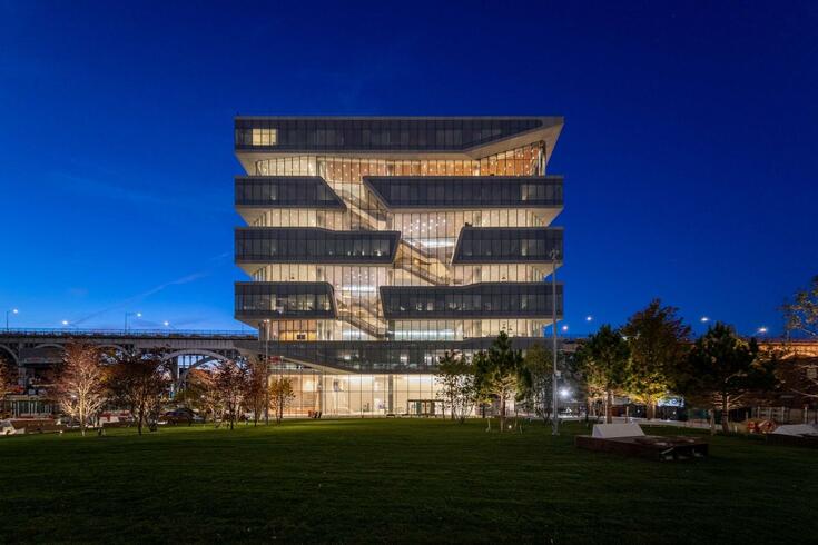 Columbia Business School Manhattanville campus at night