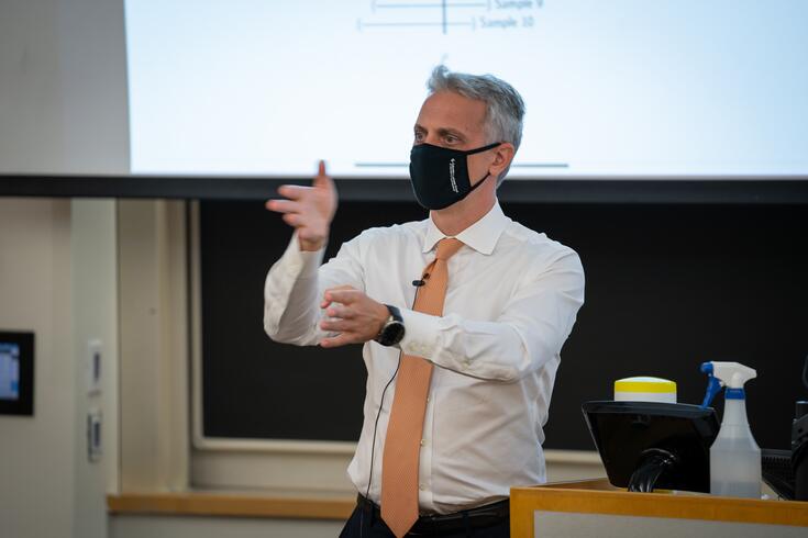 Costis Maglaras teaches during a Hyflex course