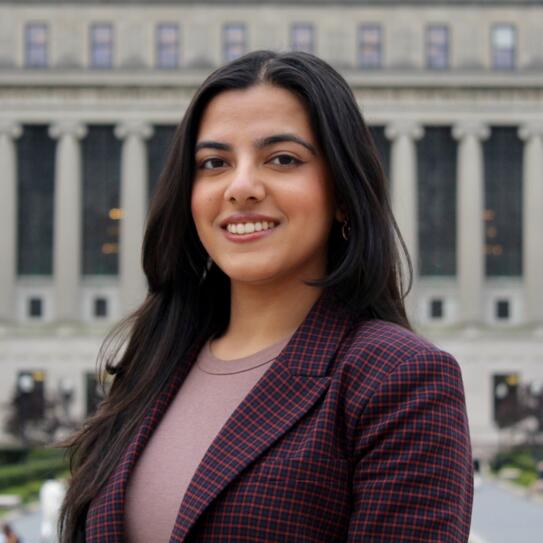 Dimple Dhawan in front of the CU library